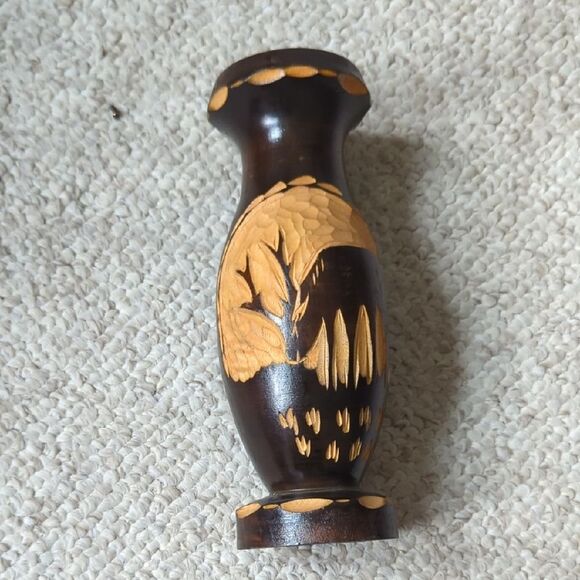 Handcrafted Wooden Vase with Carved Design - Picture 1 of 14